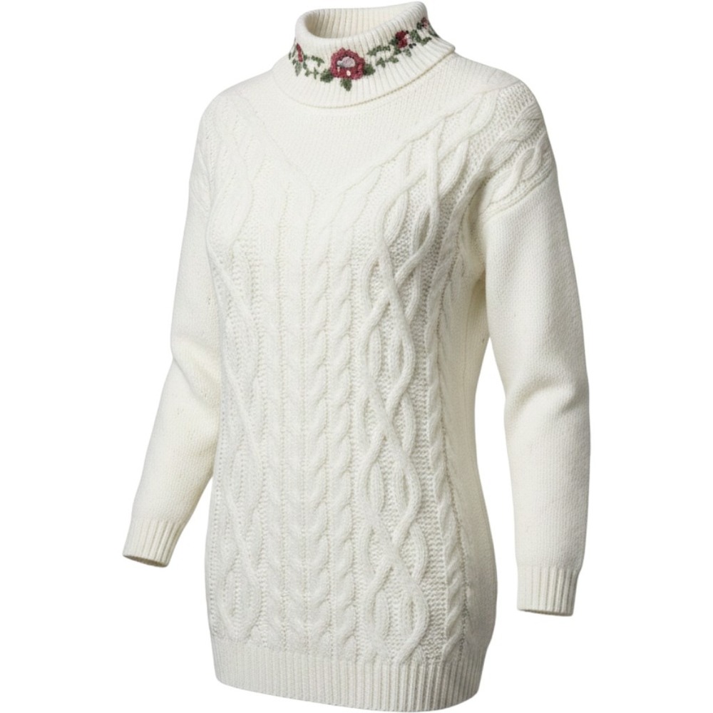 Bobbie Brooks Sweater Women Large Cream Floral Embroidered Cable Knit Turtle